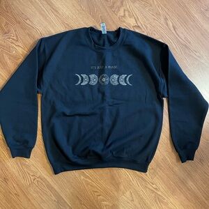 Gildan Black Crewneck Sweater with Moon Design